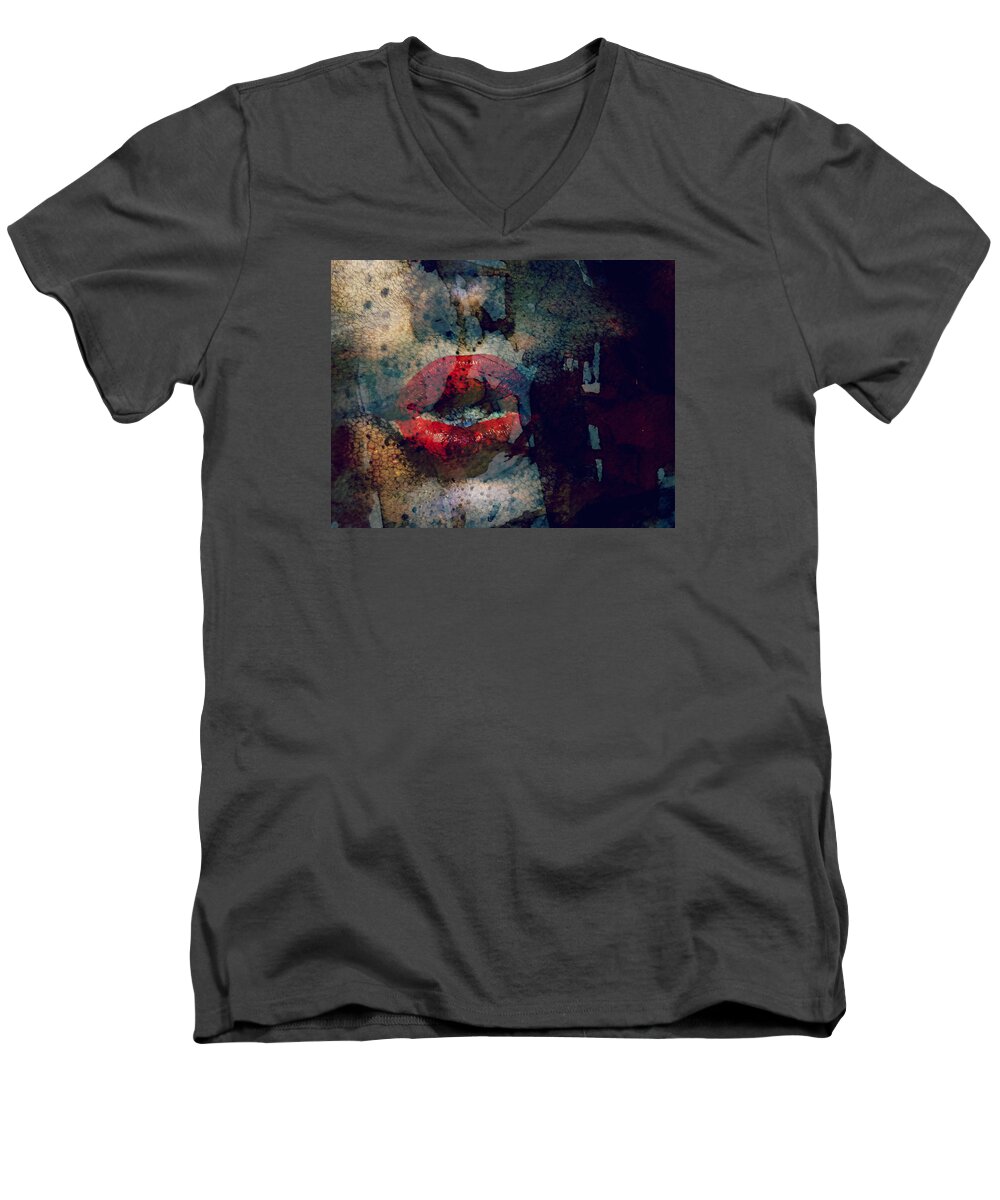 Lips Men's V-Neck T-Shirt featuring the painting Never Had A Dream Come True by Paul Lovering