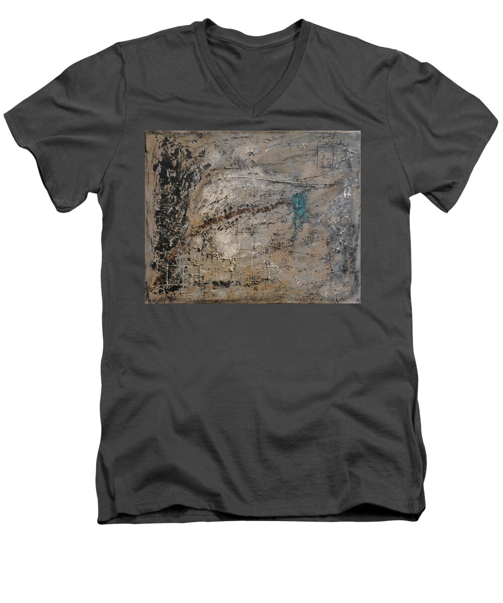 Abstract Men's V-Neck T-Shirt featuring the painting New Beginnings by Jim Benest