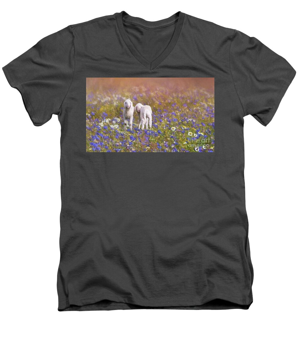 Spring Men's V-Neck T-Shirt featuring the digital art New Life by Eva Lechner