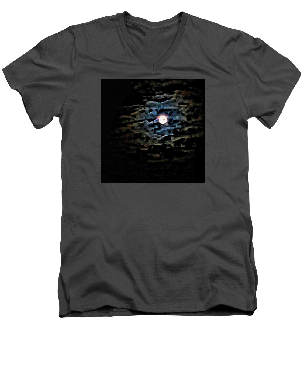 Moon Men's V-Neck T-Shirt featuring the photograph New Moon by Al Harden