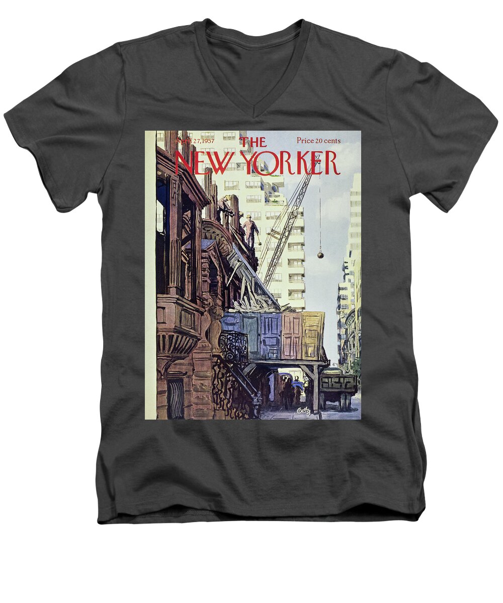 Construction Men's V-Neck T-Shirt featuring the painting New Yorker April 27 1957 by Arthur Getz