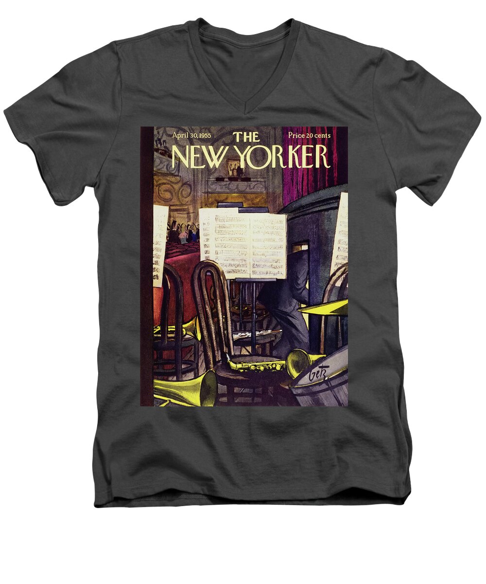 Musician Men's V-Neck T-Shirt featuring the painting New Yorker April 30 1955 by Arthur Getz