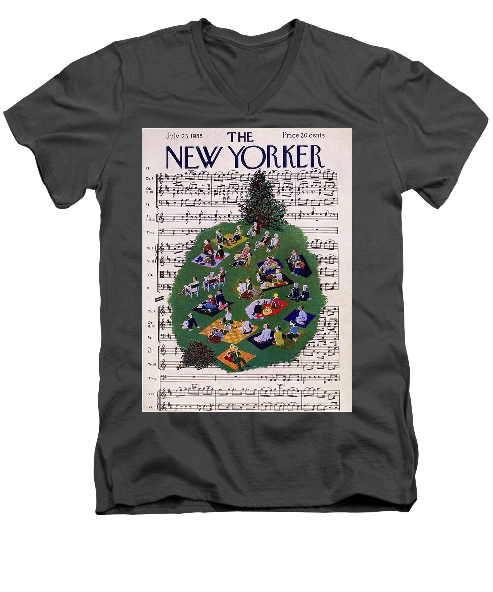 Outdoor Men's V-Neck T-Shirt featuring the painting New Yorker July 23 1955 by Ilonka Karasz