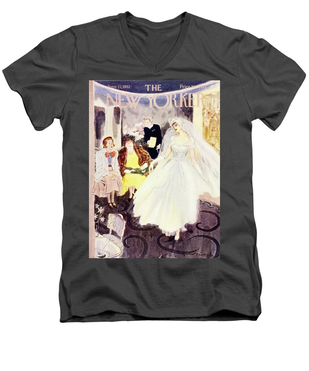 Bride Men's V-Neck T-Shirt featuring the painting New Yorker June 21 1952 by Garrett Price