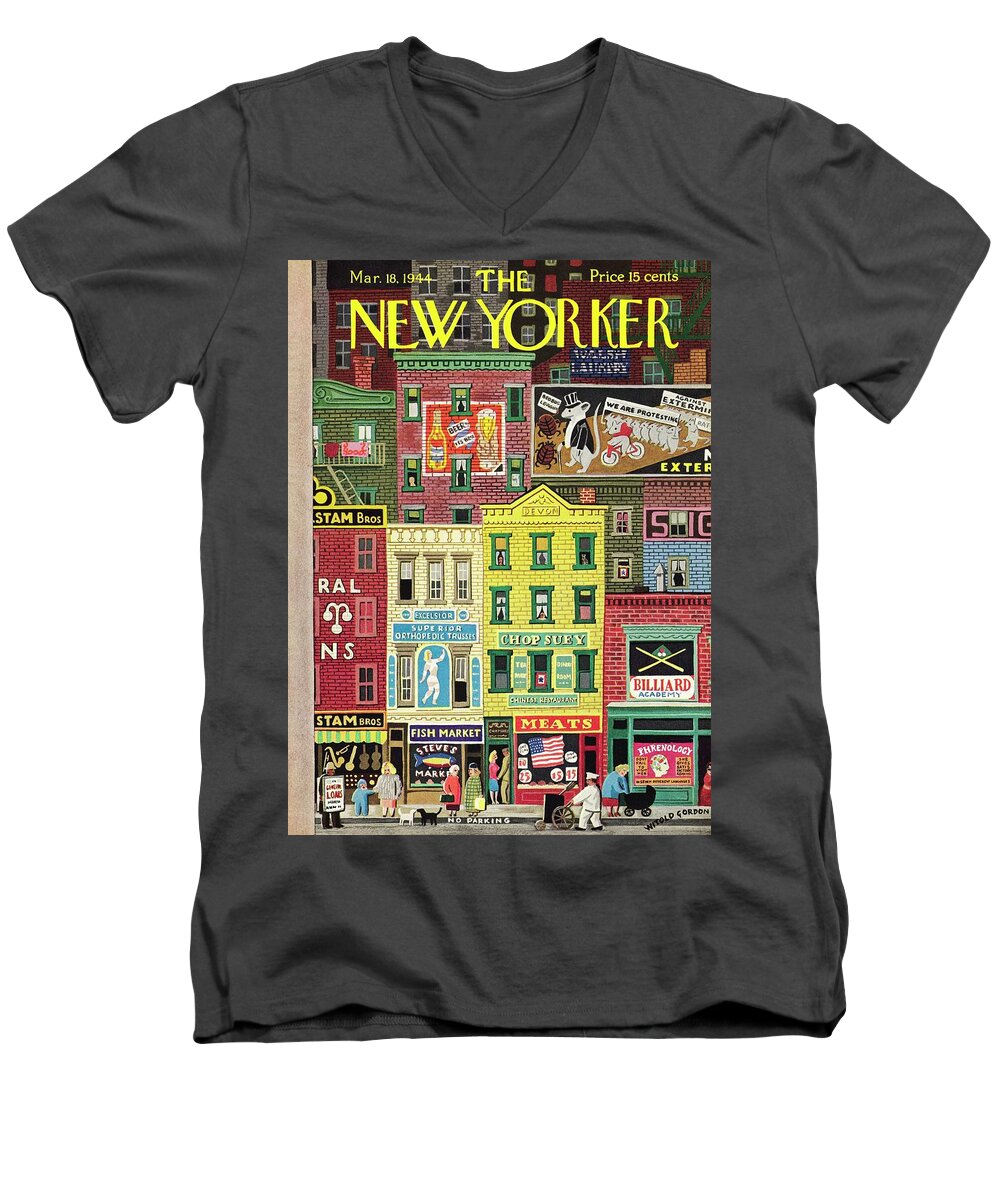 Street Men's V-Neck T-Shirt featuring the painting New Yorker March 18 1944 by Witold Gordon