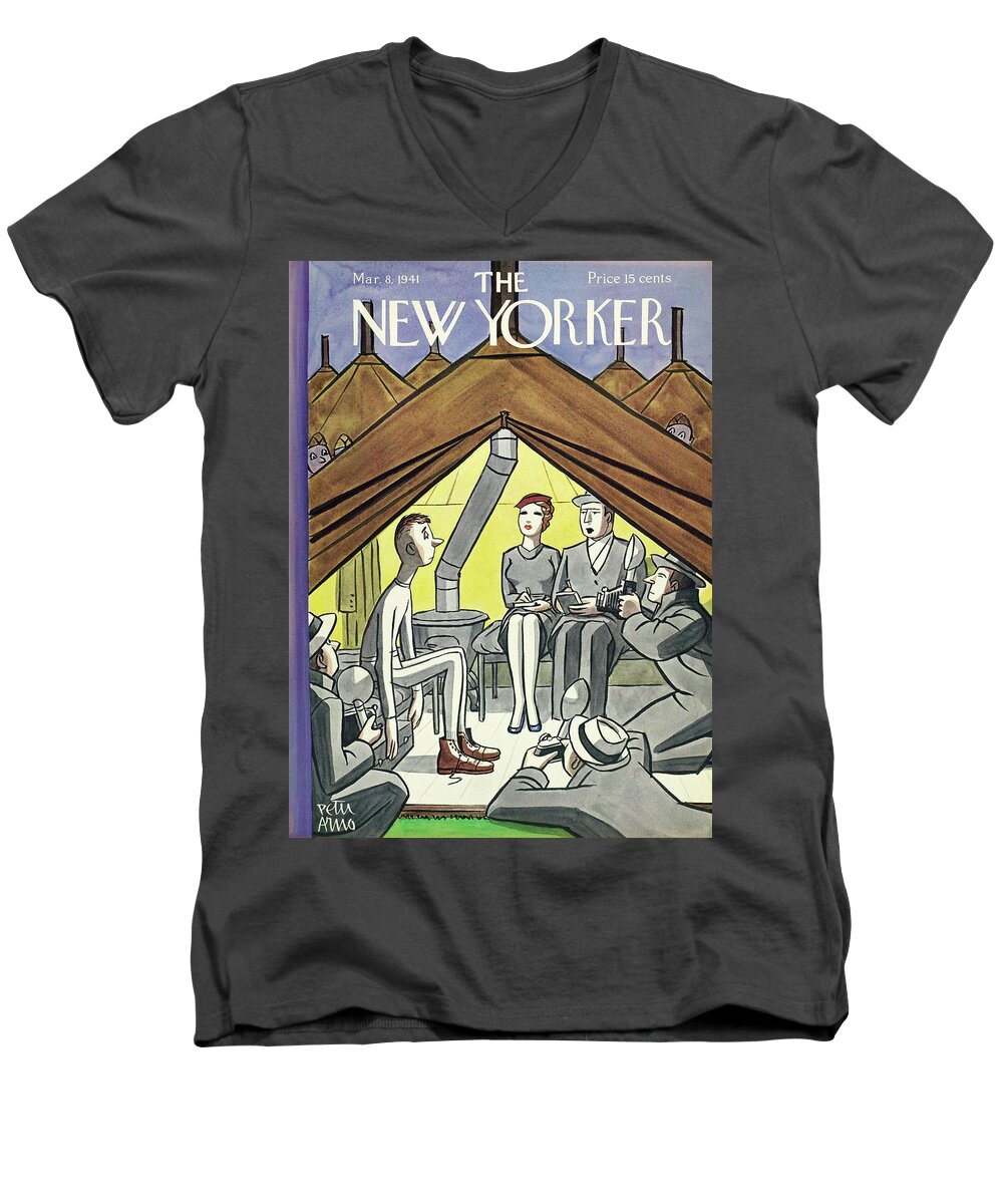 Soldier Men's V-Neck T-Shirt featuring the painting New Yorker March 8 1941 by Peter Arno