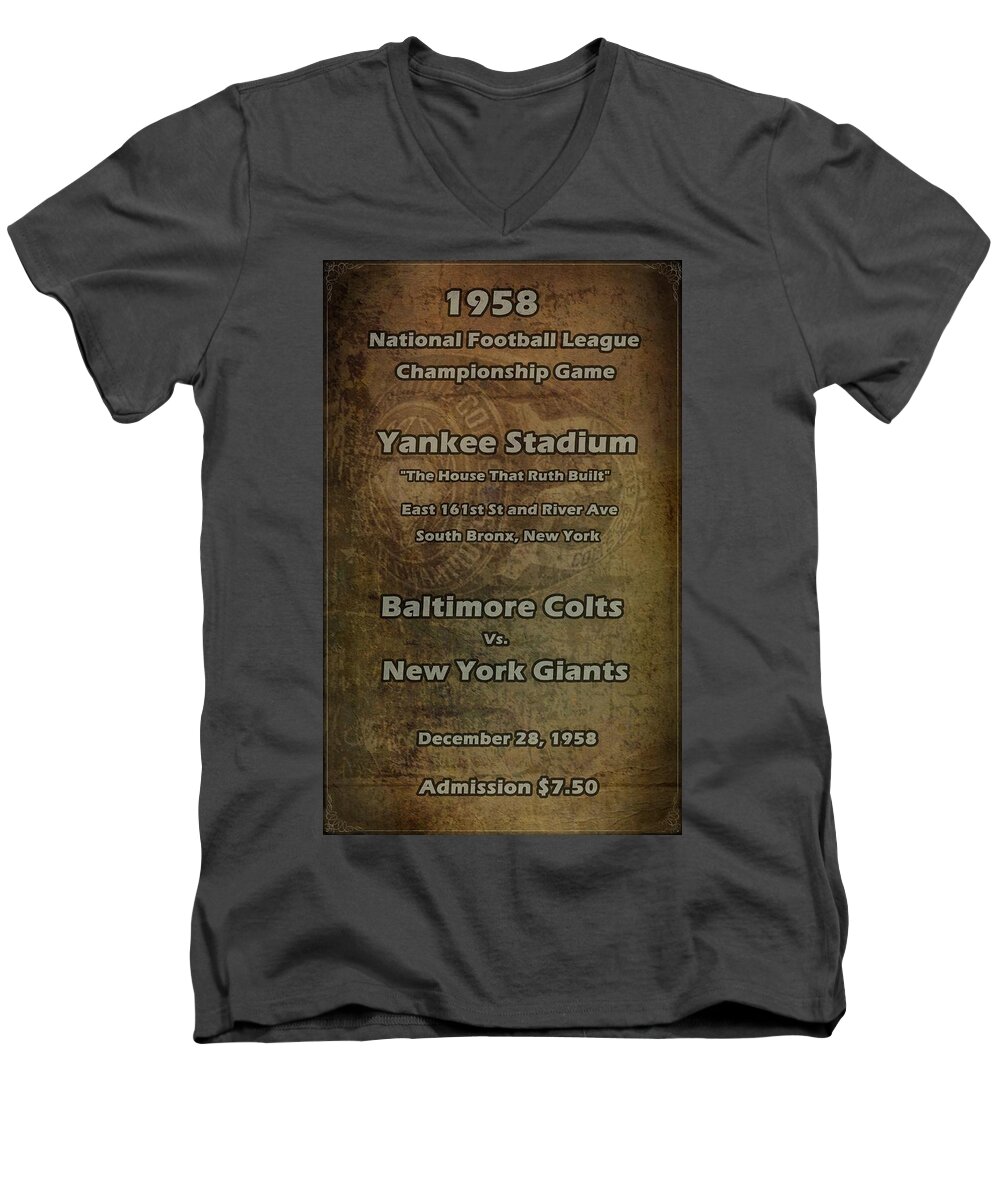 Nfl Men's V-Neck T-Shirt featuring the digital art NFL Championship Game 1958 by David Dehner