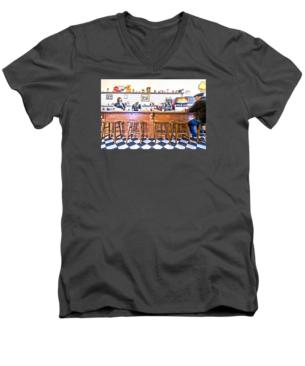 People Men's V-Neck T-Shirt featuring the photograph Nick's Diner by David Ralph Johnson