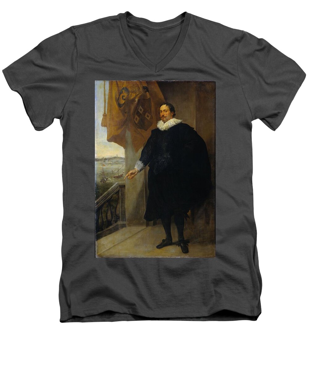 Nicolaes Van Der Borght Men's V-Neck T-Shirt featuring the painting Nicolaes van der Borght, Merchant of Antwerp by Vincent Monozlay