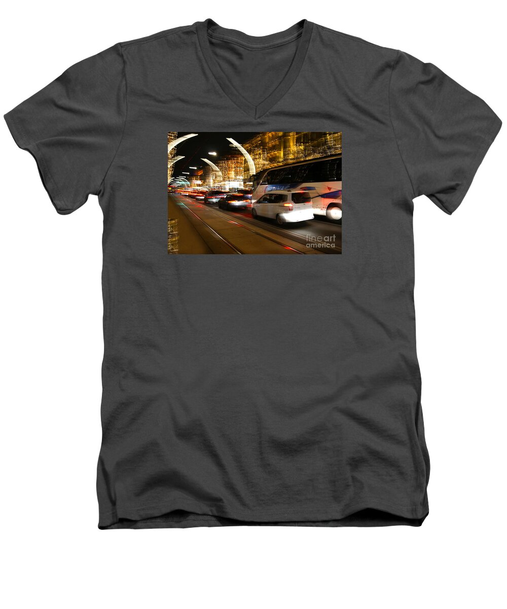 Wien Men's V-Neck T-Shirt featuring the photograph Night In Vienna City by David Birchall