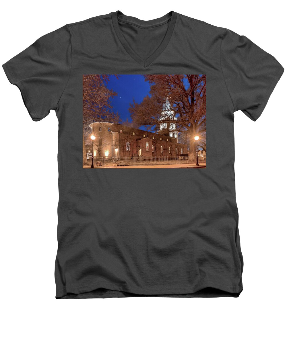 Lighting Men's V-Neck T-Shirt featuring the digital art Night Lights St Anne's In The Circle by Jim Proctor