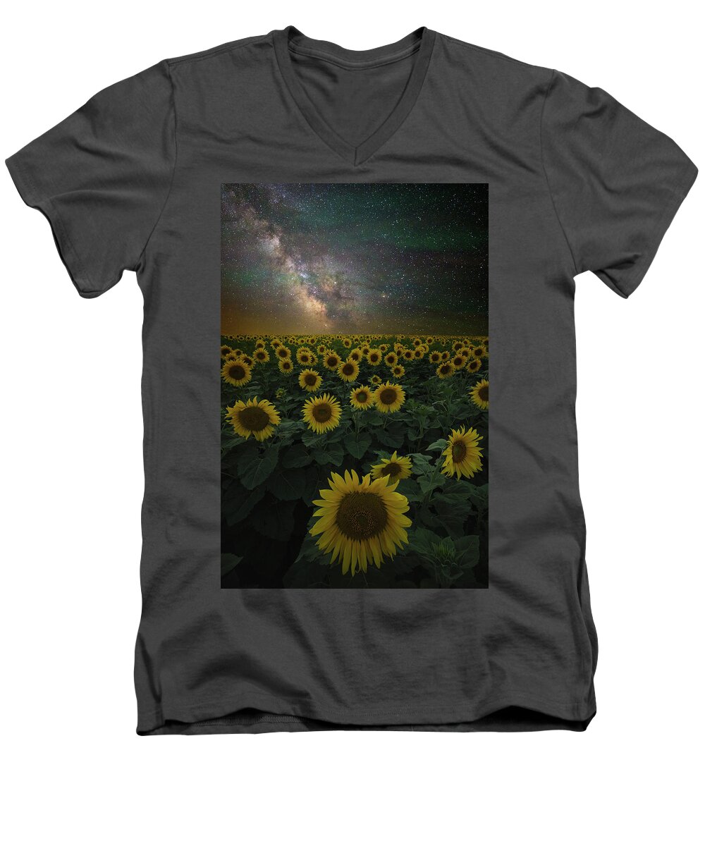 Yellow Men's V-Neck T-Shirt featuring the photograph Night of a Billion Suns by Aaron J Groen