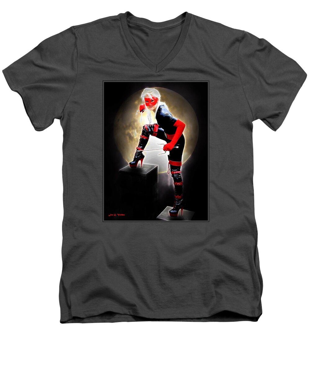 Fantasy Men's V-Neck T-Shirt featuring the painting Night Of The Avenger by Jon Volden