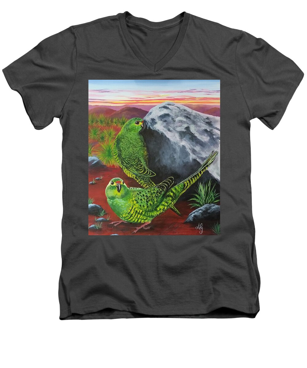 Australia Men's V-Neck T-Shirt featuring the painting Night parrots by Anne Gardner