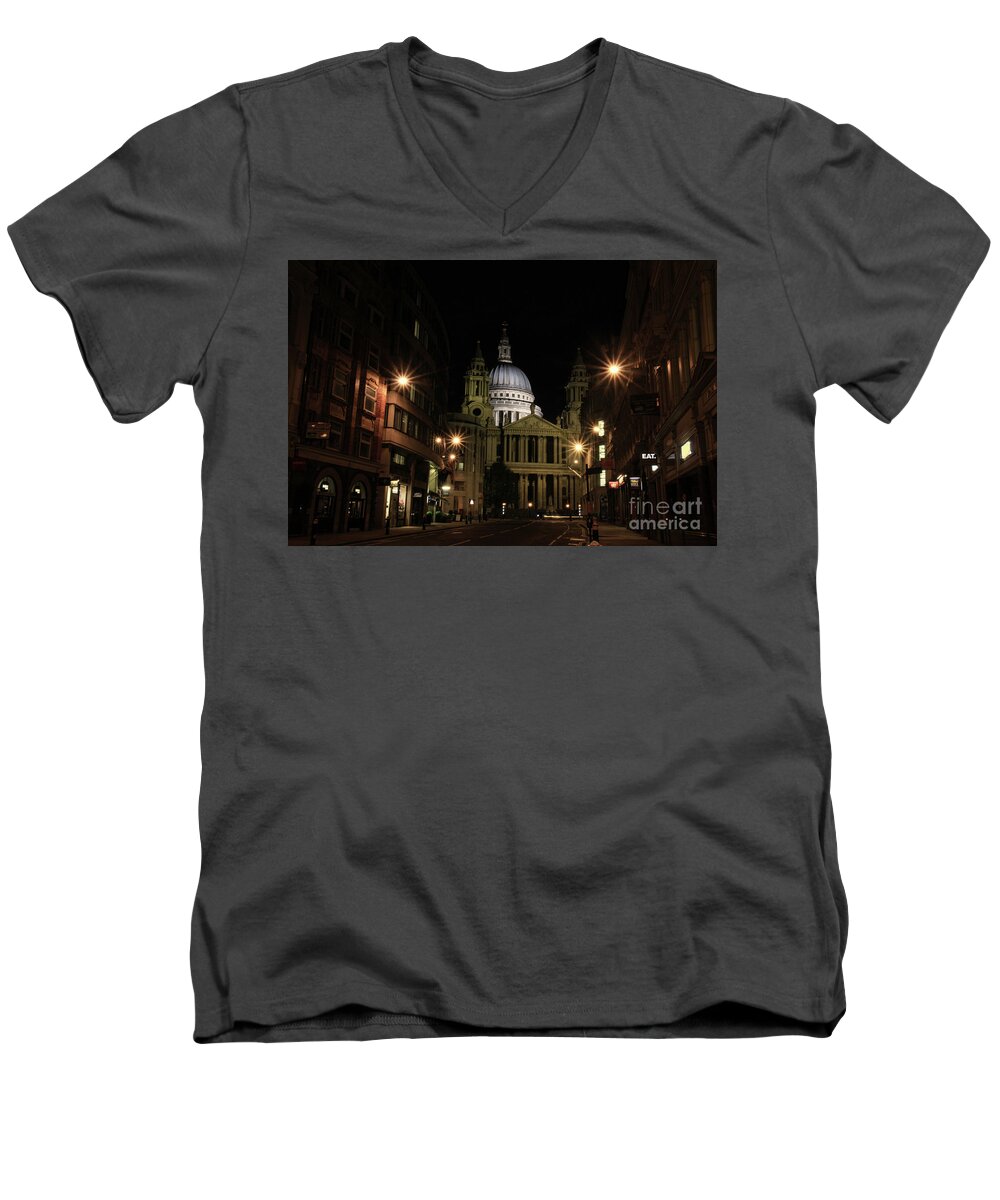 St Pauls Cathedral Men's V-Neck T-Shirt featuring the photograph Night view of St Pauls Cathedral by Jasna Buncic