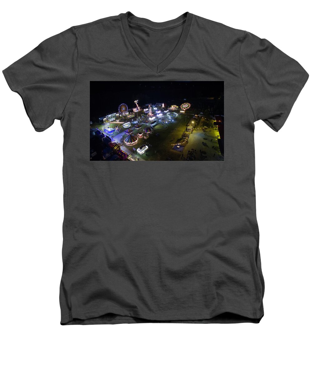 Buchanan Men's V-Neck T-Shirt featuring the photograph Nighttime at the Carnival by Star City SkyCams