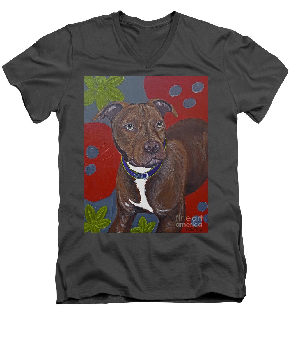 Pit Bull Men's V-Neck T-Shirt featuring the painting Niko the Pit Bull by Ania M Milo