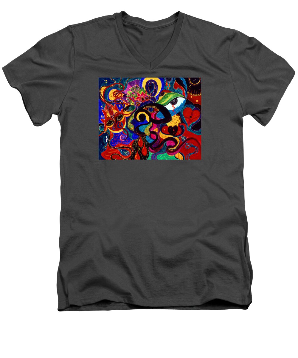 Abstract Men's V-Neck T-Shirt featuring the painting Tears Of Blood by Marina Petro