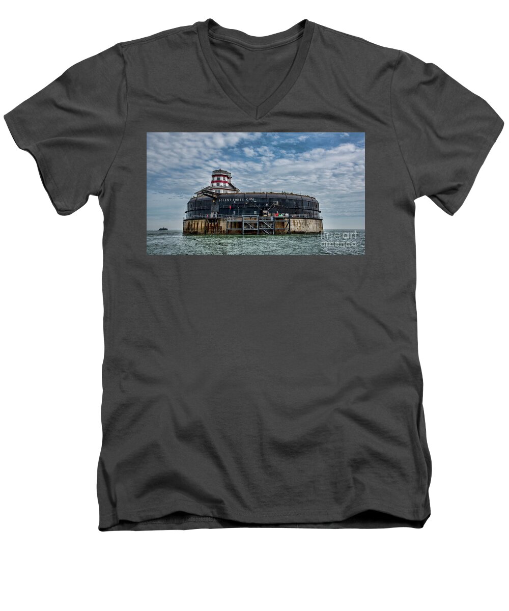 Solent Men's V-Neck T-Shirt featuring the photograph No Mans Fort by Chris Thaxter