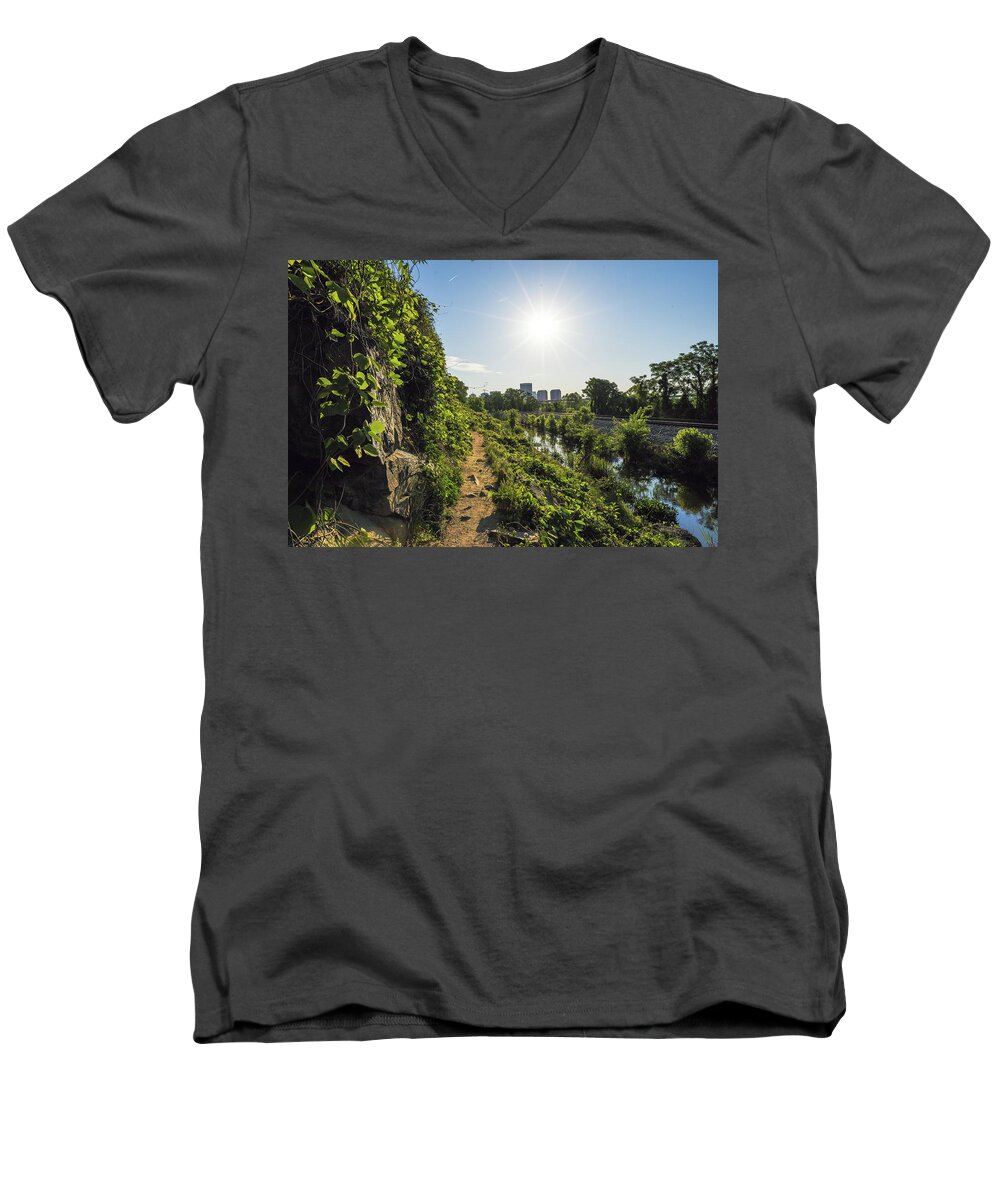 Rva Men's V-Neck T-Shirt featuring the photograph North Bank Trail Cliff by Doug Ash