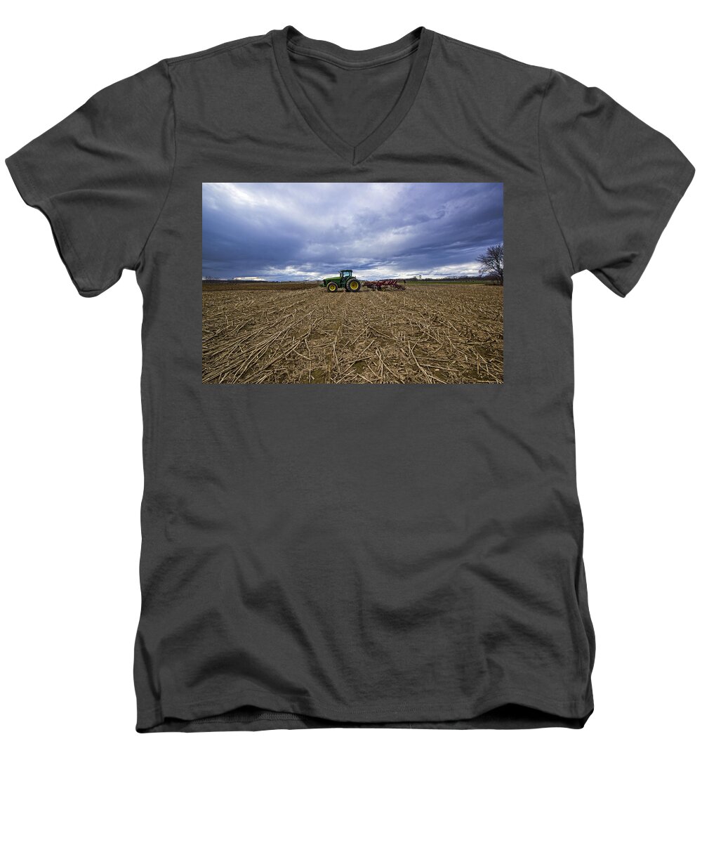 North Men's V-Neck T-Shirt featuring the photograph North Fork Tractor by Robert Seifert