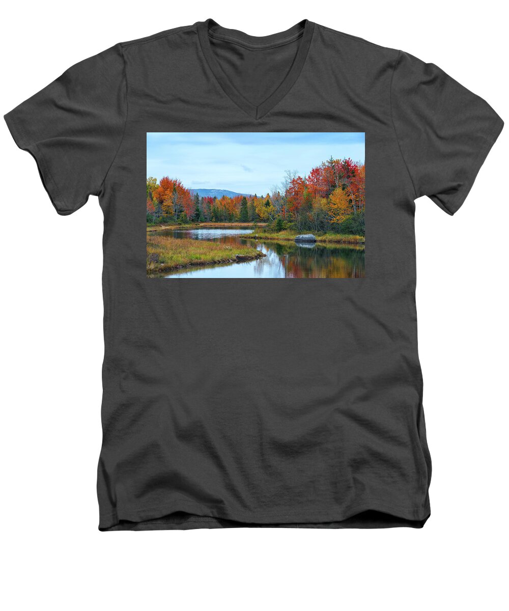 Landscape Men's V-Neck T-Shirt featuring the photograph Northeast Creek Fall Foliage by Dennis Kowalewski