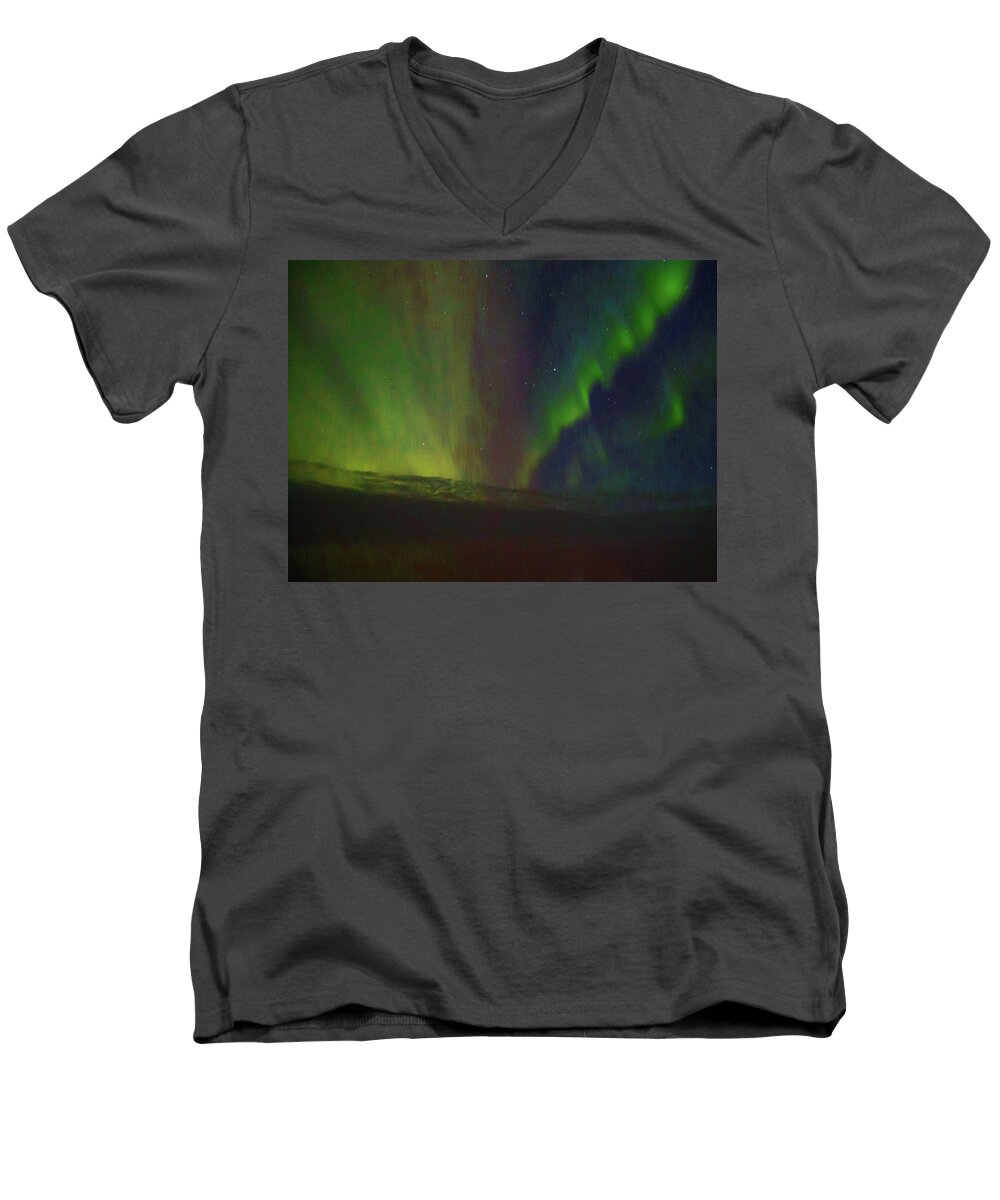 Northern Lights Men's V-Neck T-Shirt featuring the photograph Northern Lights or Auora Borealis by Allan Levin