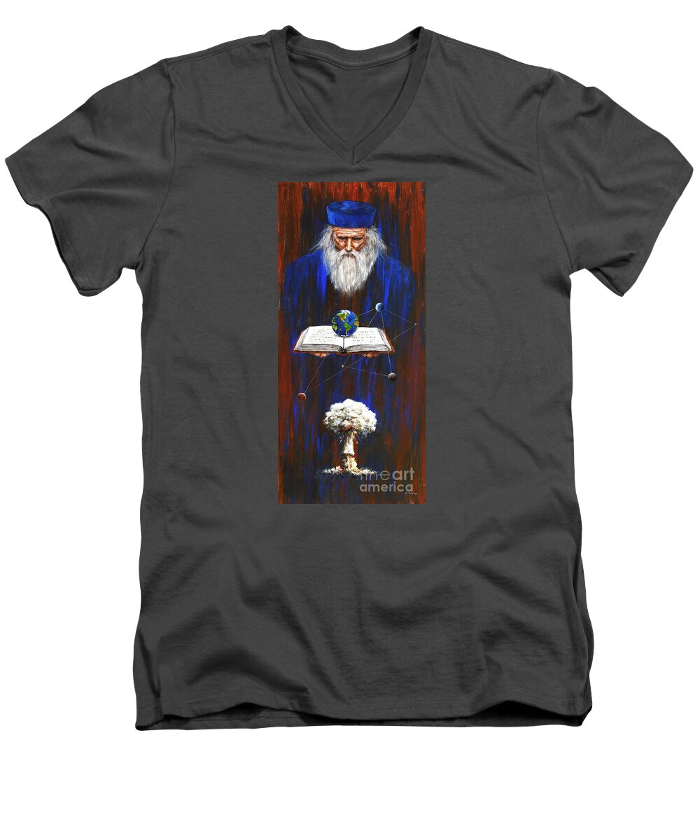 Oracle Men's V-Neck T-Shirt featuring the painting Nostradamus by Arturas Slapsys