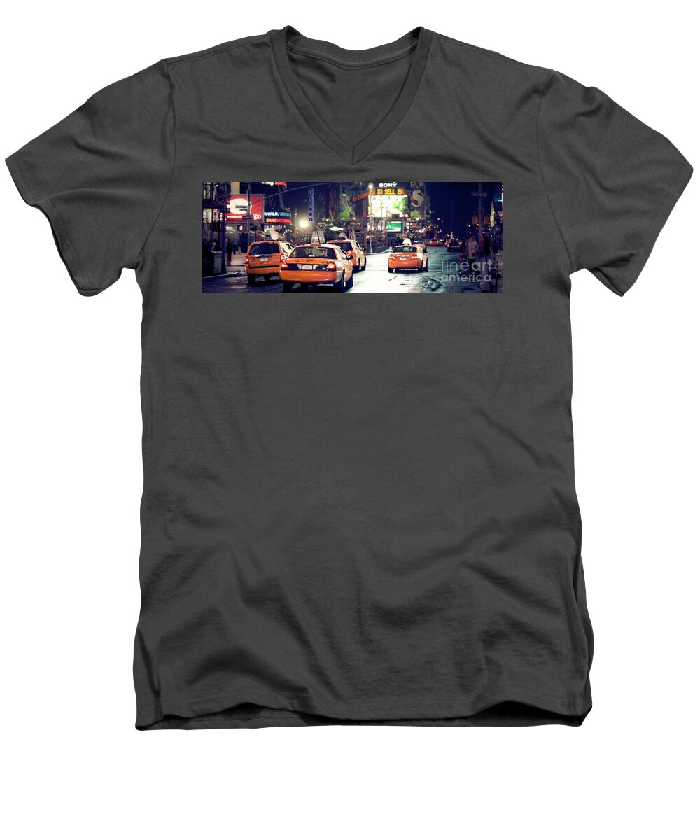 Nyc Men's V-Neck T-Shirt featuring the photograph New York City Night Drive by RicharD Murphy