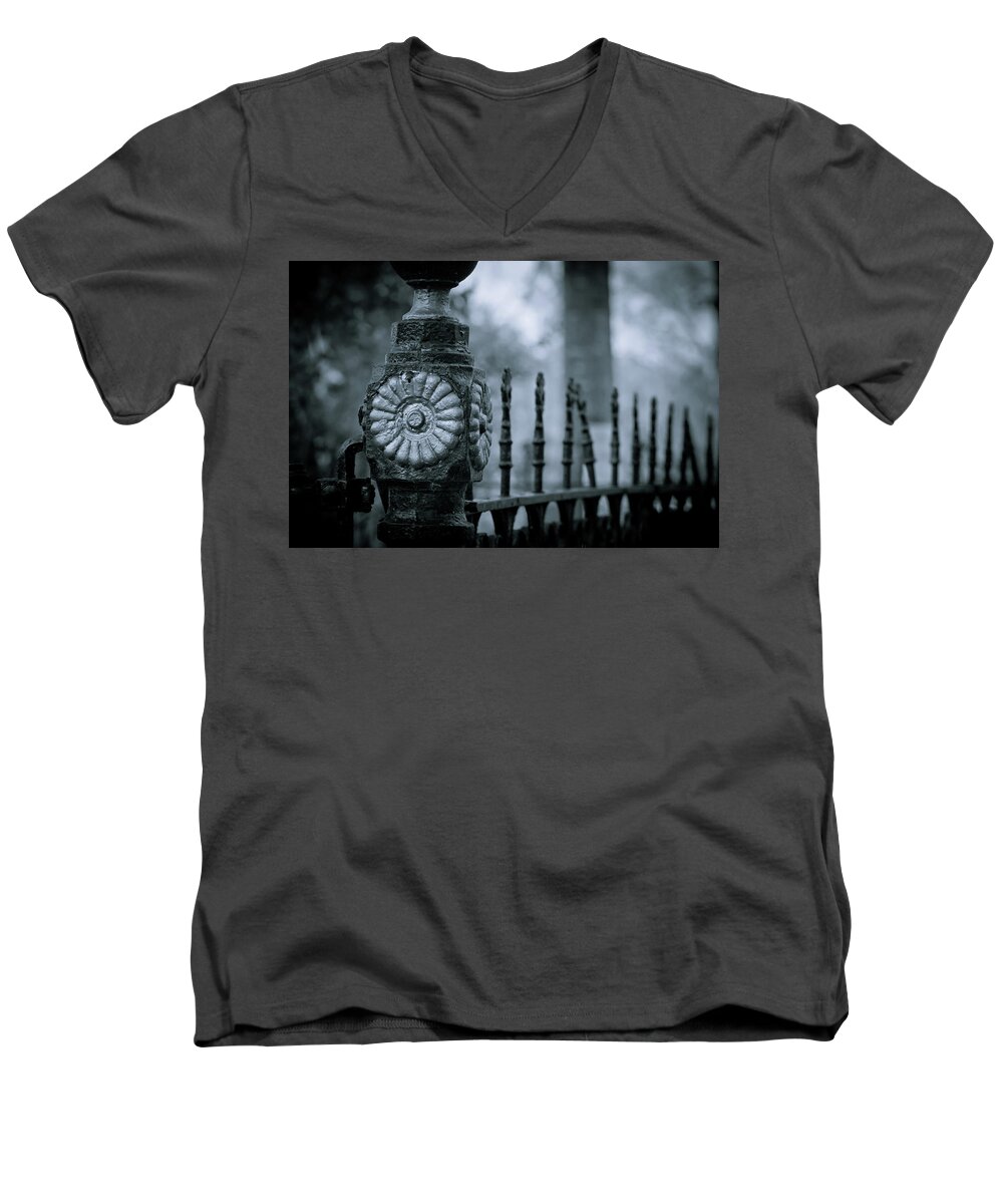 Cemetery Men's V-Neck T-Shirt featuring the photograph Oakwood Cemetery by Linda Unger