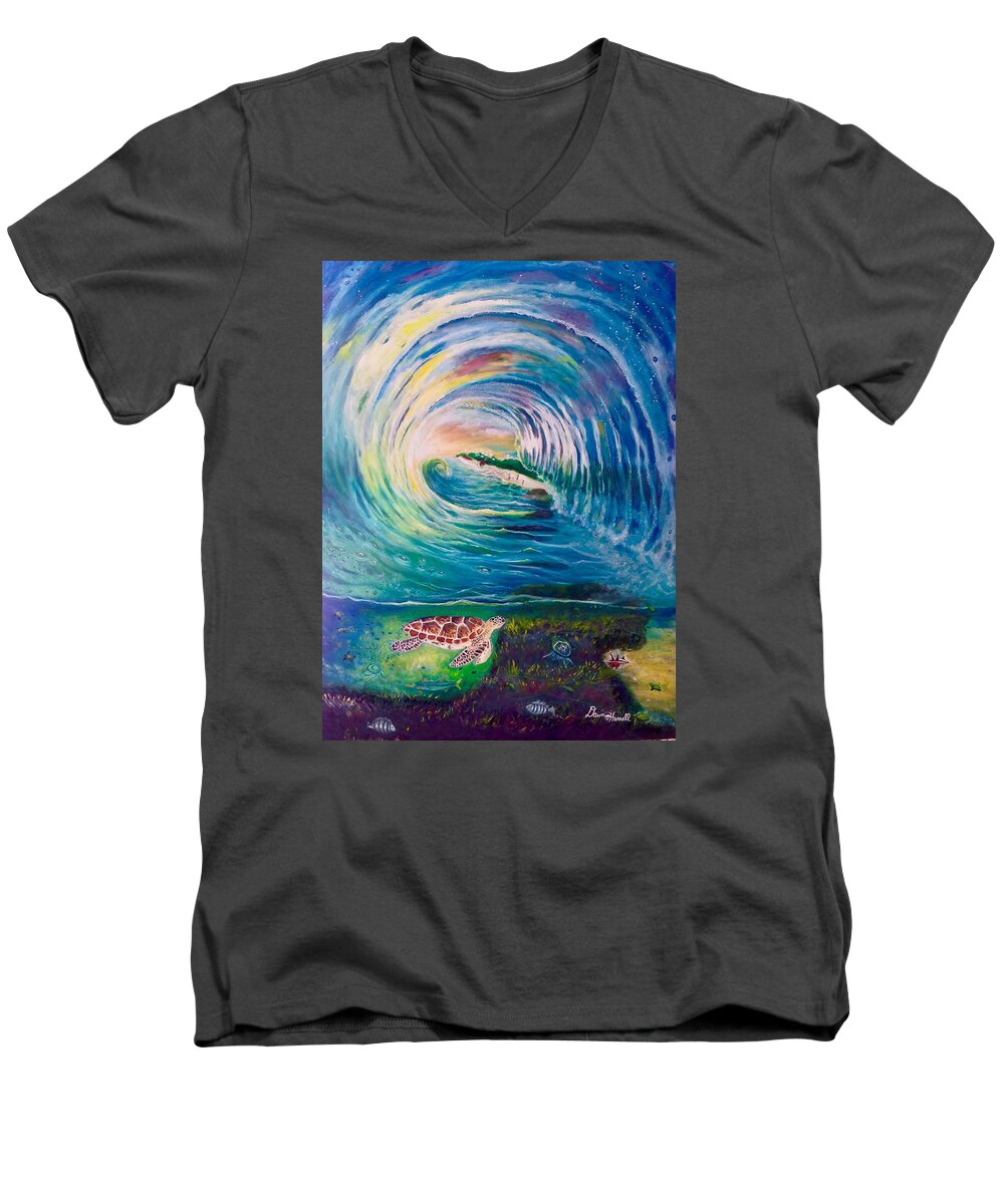 Surfart Men's V-Neck T-Shirt featuring the painting Ocean Reef Beach by Dawn Harrell