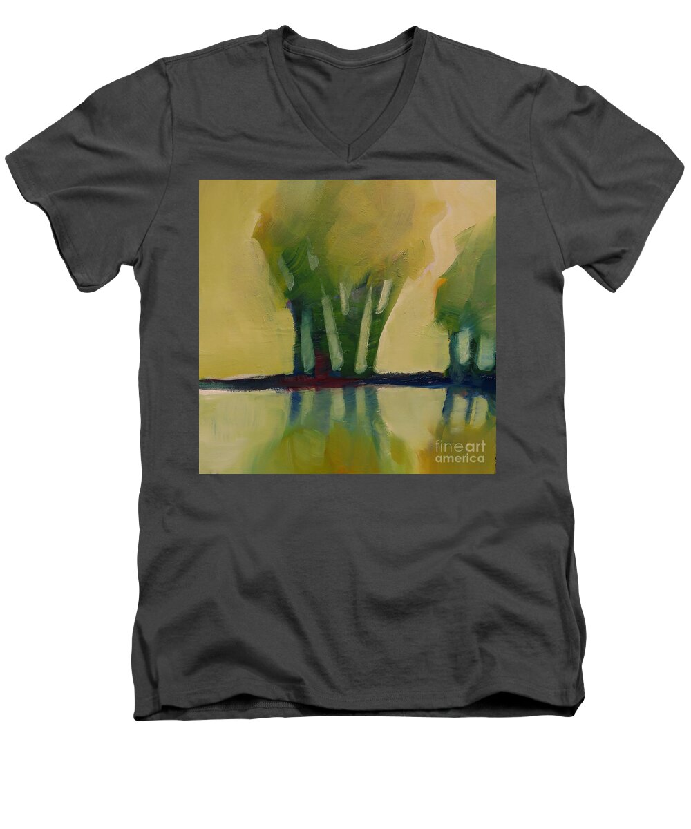 Trees Men's V-Neck T-Shirt featuring the painting Odd Little Trees by Michelle Abrams