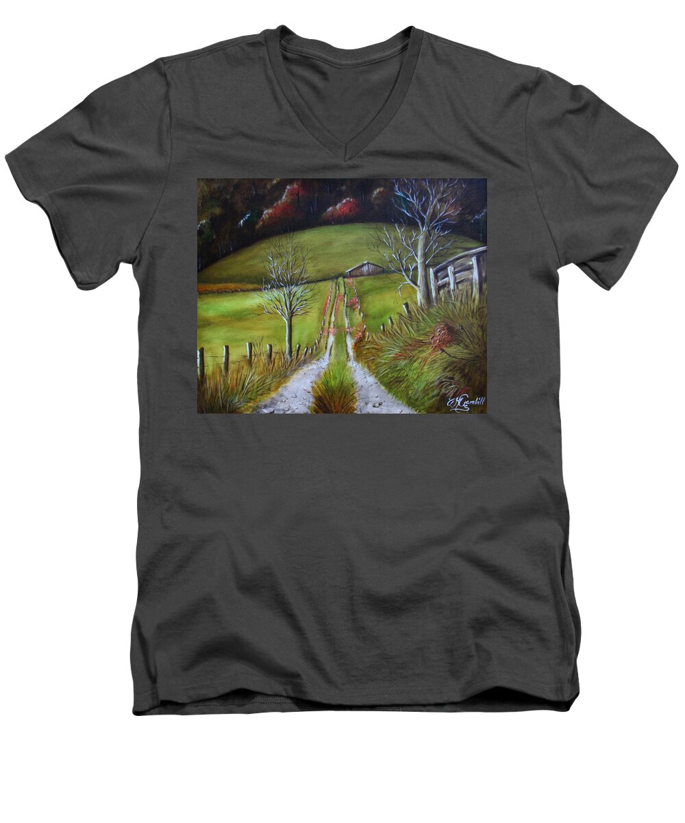 West Virginia Men's V-Neck T-Shirt featuring the painting O'er the Hills by William Gambill