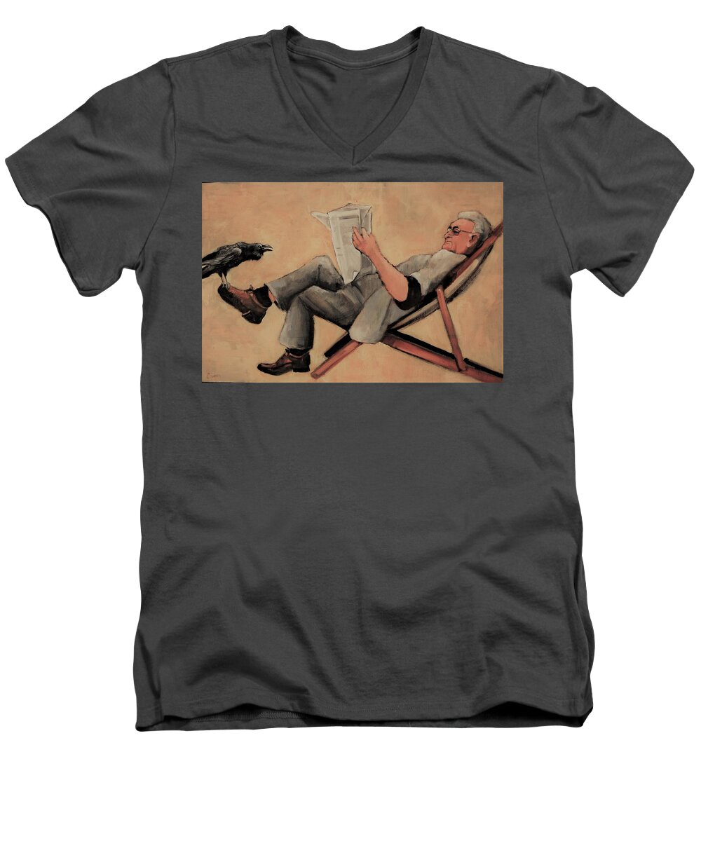Raven Men's V-Neck T-Shirt featuring the painting Old Birds by Jean Cormier