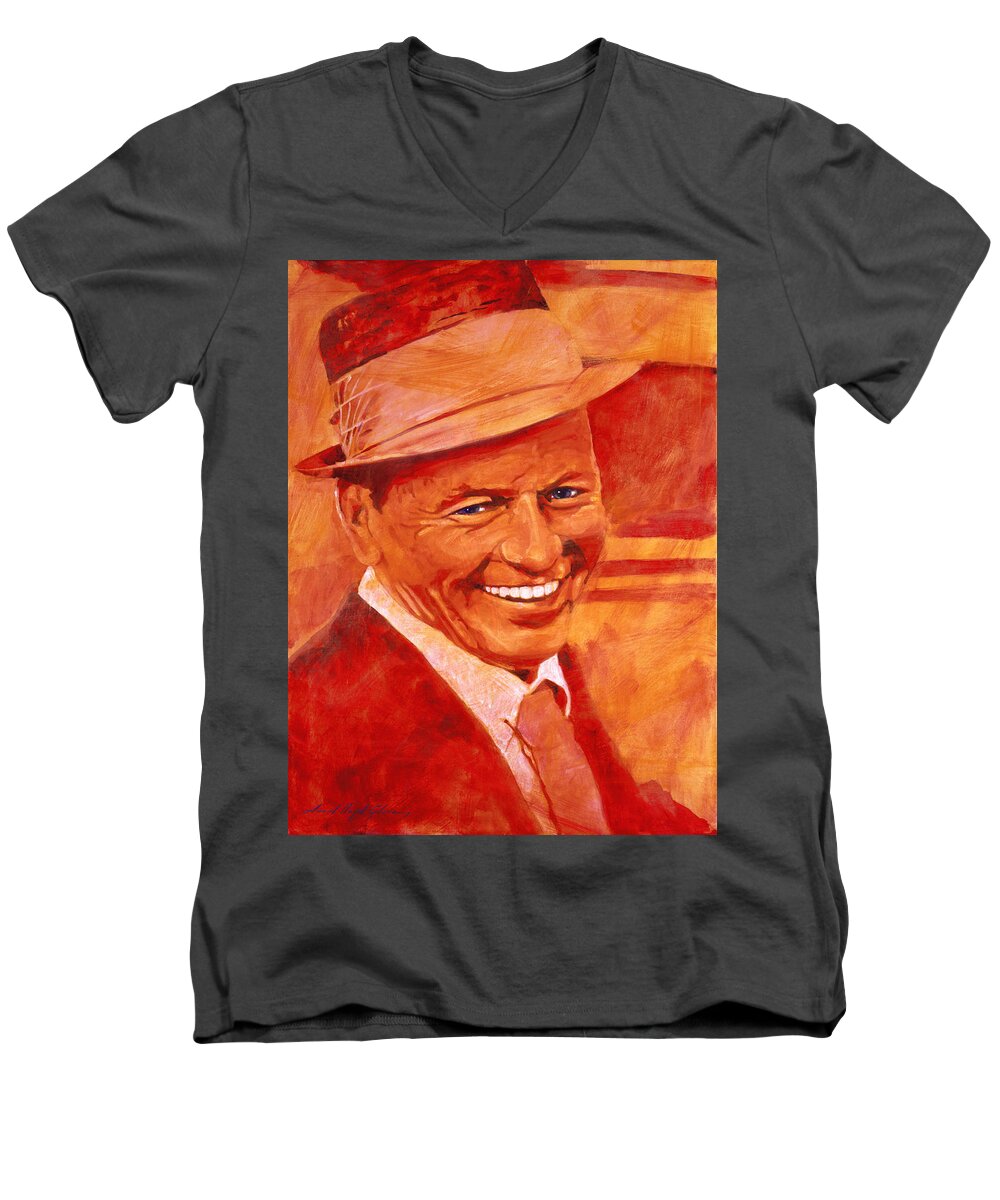 Frank Sinatra Men's V-Neck T-Shirt featuring the painting Old Blue Eyes by David Lloyd Glover