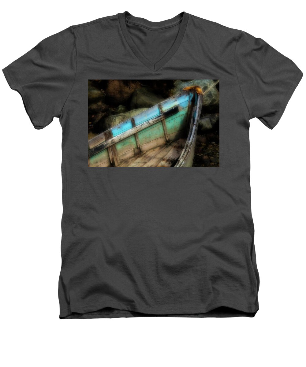 Wooden Men's V-Neck T-Shirt featuring the photograph Old Boat 1 Stonington maine by David Smith