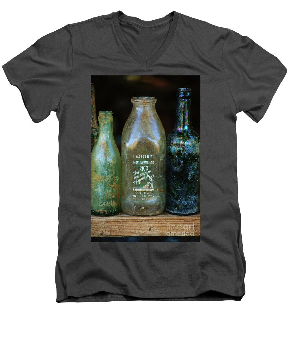 Antiques Men's V-Neck T-Shirt featuring the photograph Old Bottles Hawaii by Craig Wood