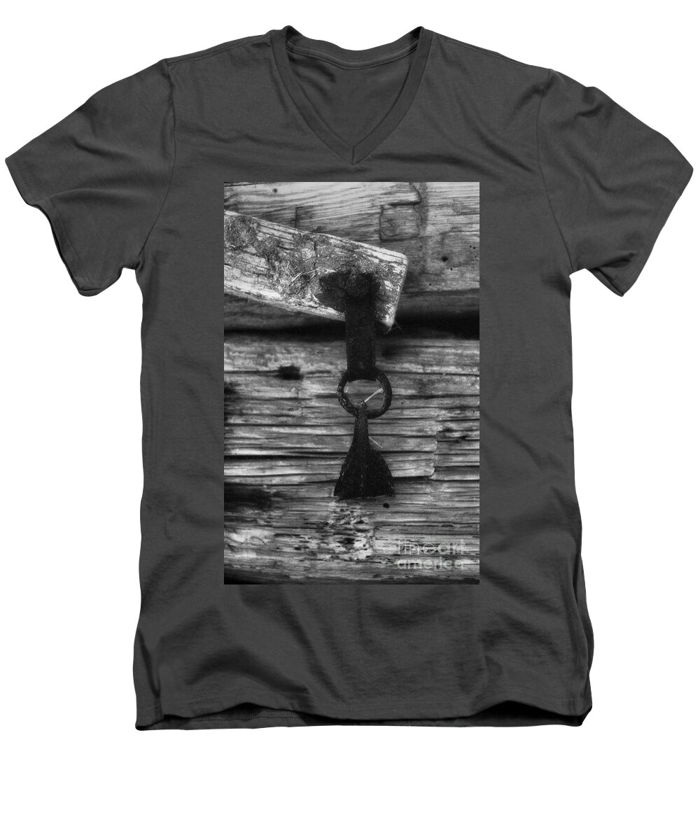 Doors Men's V-Neck T-Shirt featuring the photograph Old Door Latch by Richard Rizzo