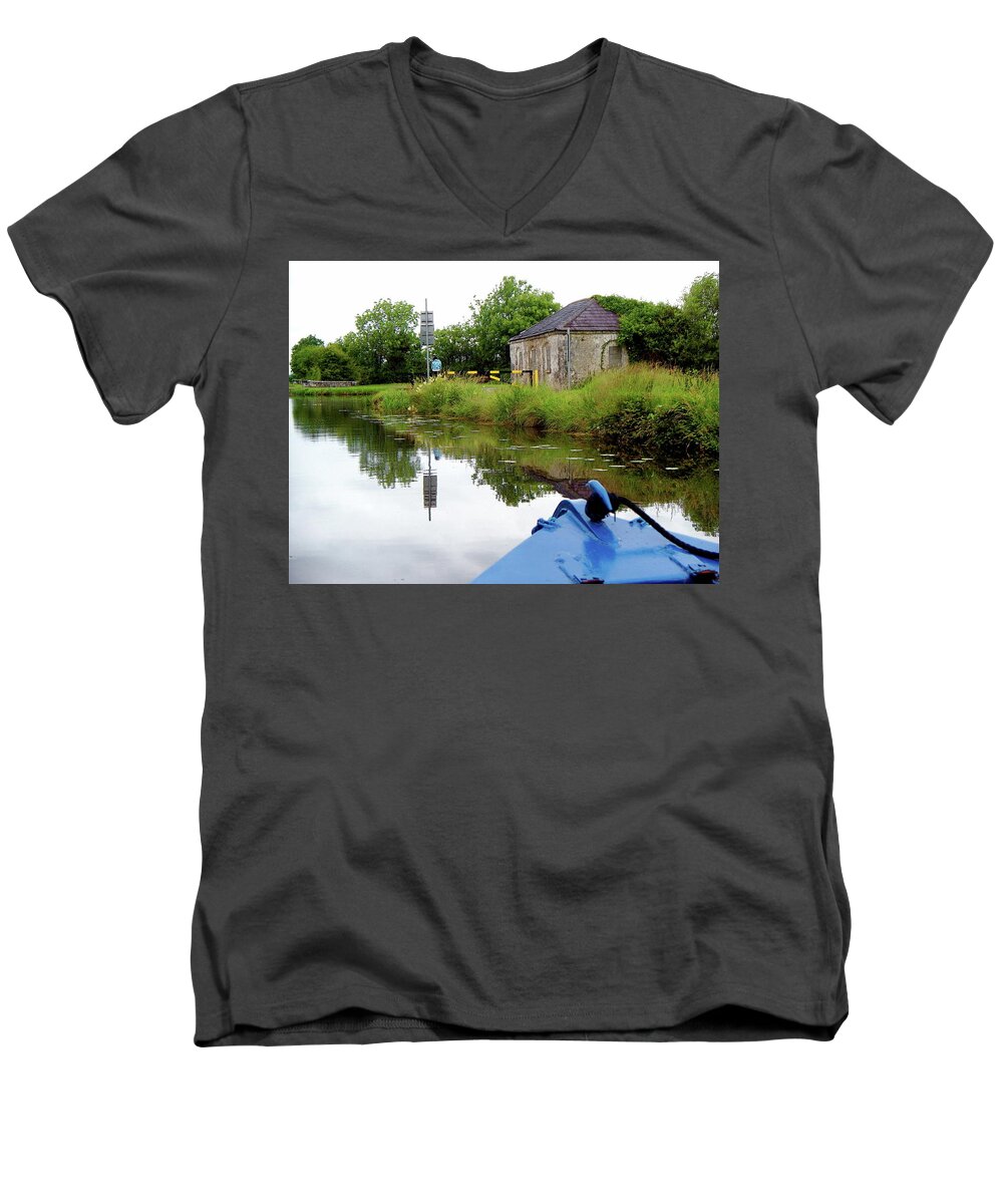 Locks Men's V-Neck T-Shirt featuring the photograph Old Lock-Keeper's House, Royal Canal, Ireland by Kenlynn Schroeder