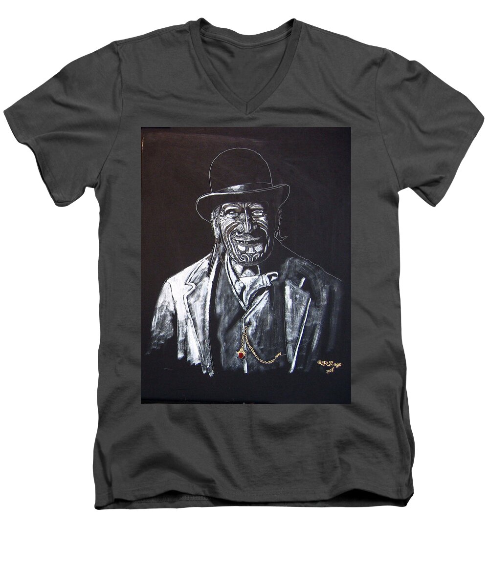 Maori Man Men's V-Neck T-Shirt featuring the painting Old Maori Tane by Richard Le Page