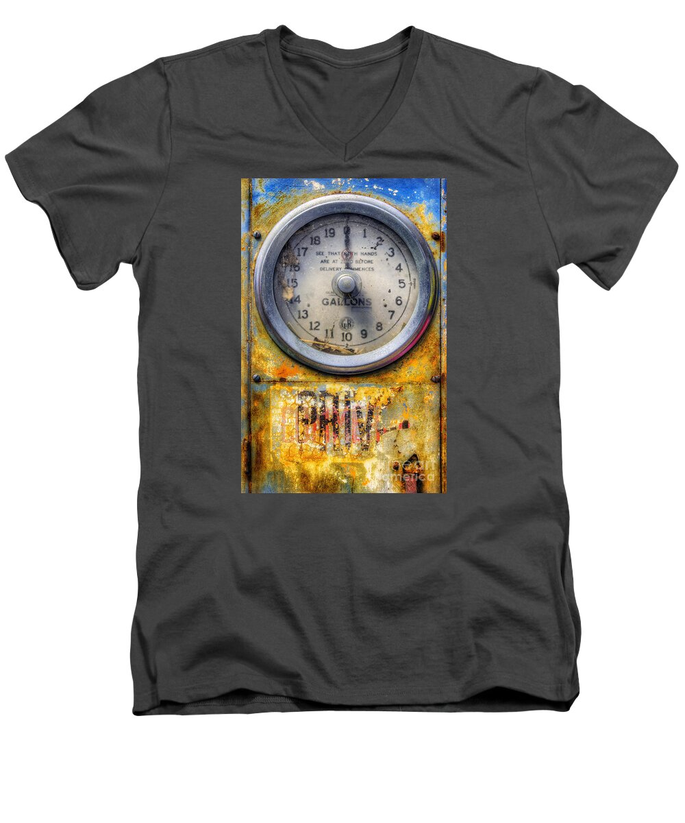 Gas Men's V-Neck T-Shirt featuring the photograph Old Petrol Pump Gauge by Ian Mitchell