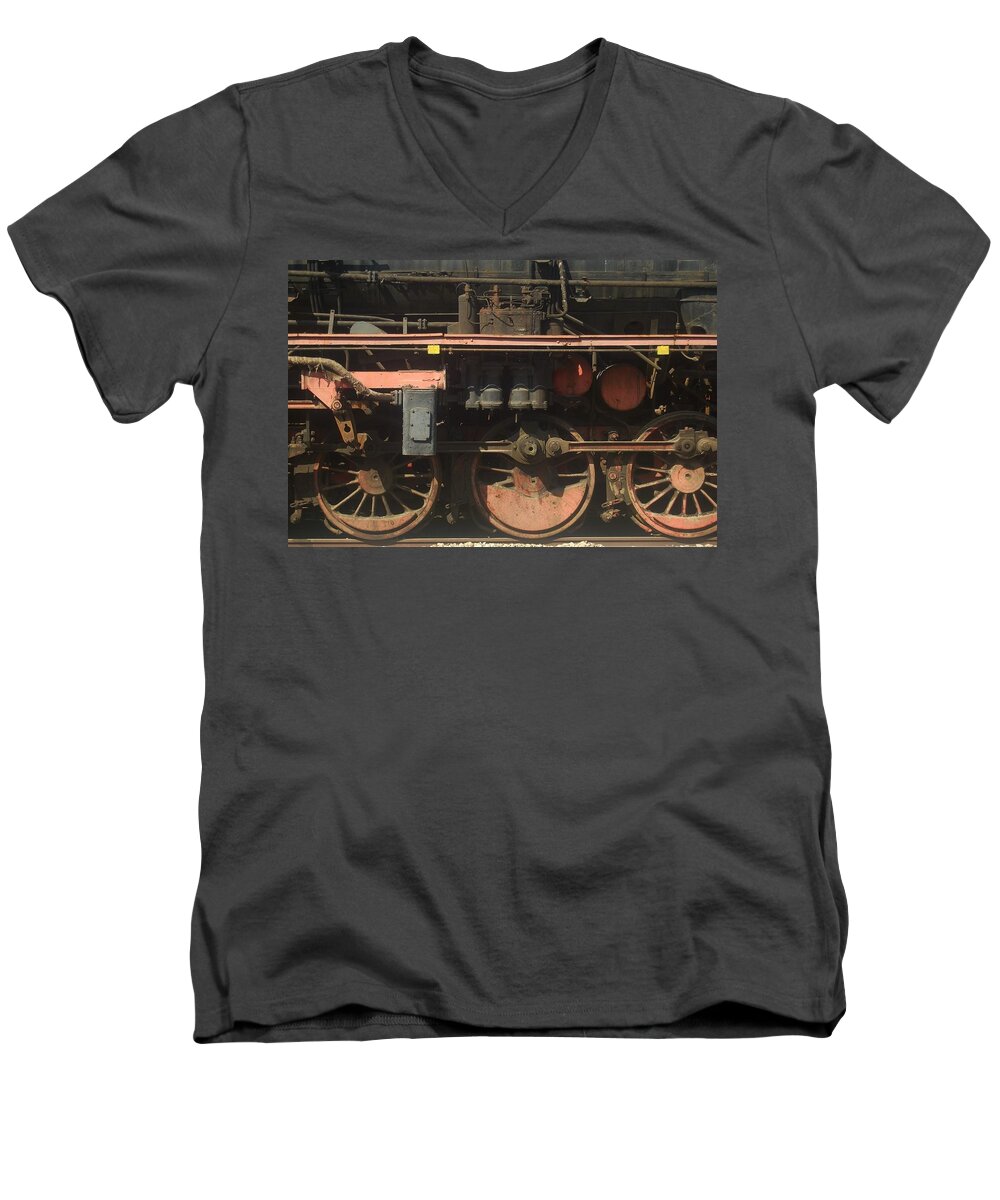 Old Men's V-Neck T-Shirt featuring the photograph Old steam train ...france by Pierre Dijk