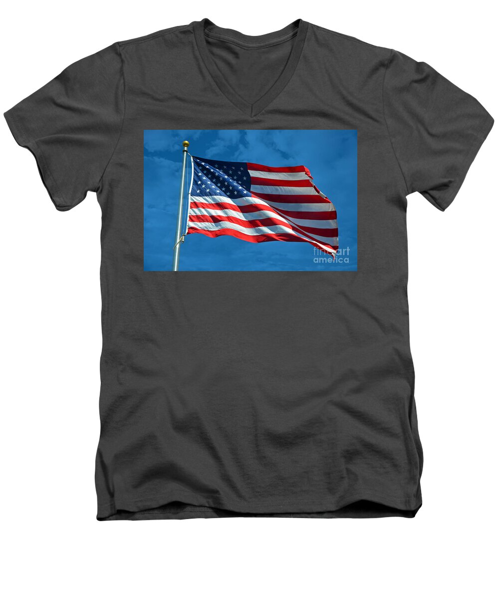 Flag Men's V-Neck T-Shirt featuring the photograph Ole Glory by Frank Larkin