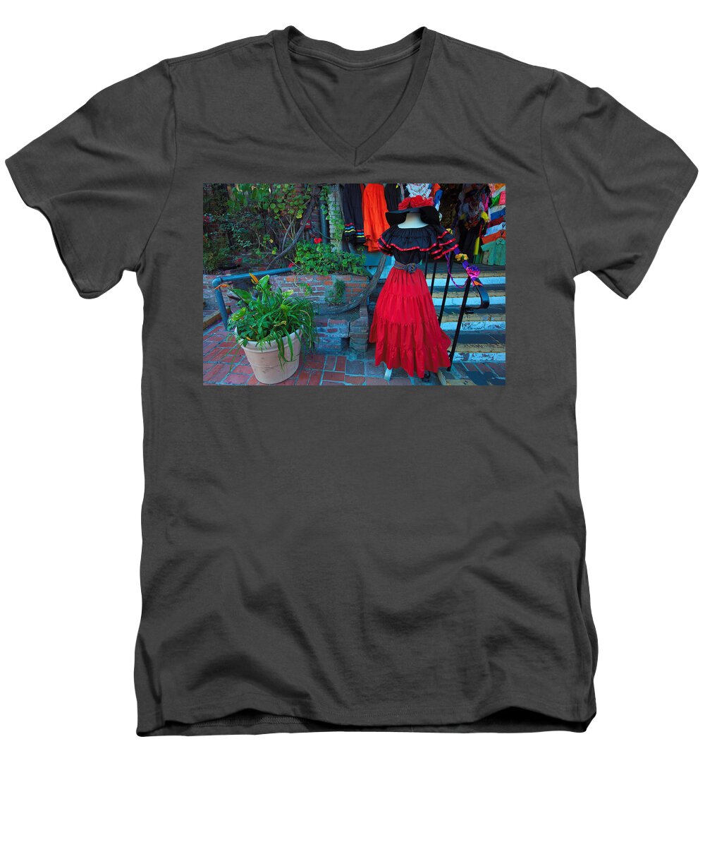 Street Photography Men's V-Neck T-Shirt featuring the photograph Olvera Street Los Angeles by Ram Vasudev