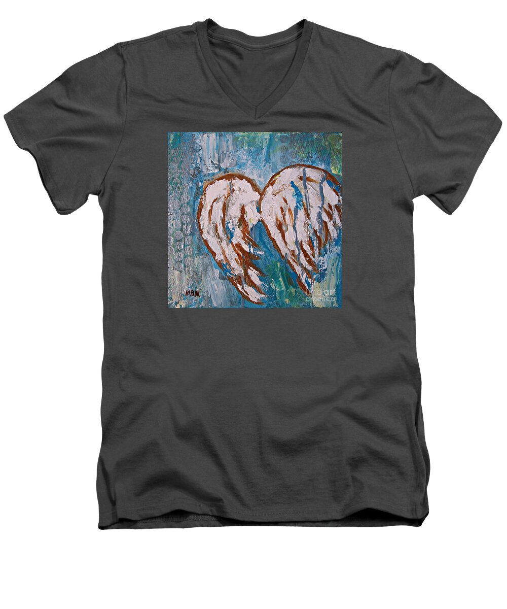 Angel Men's V-Neck T-Shirt featuring the painting On Angel Wings by Mary Mirabal