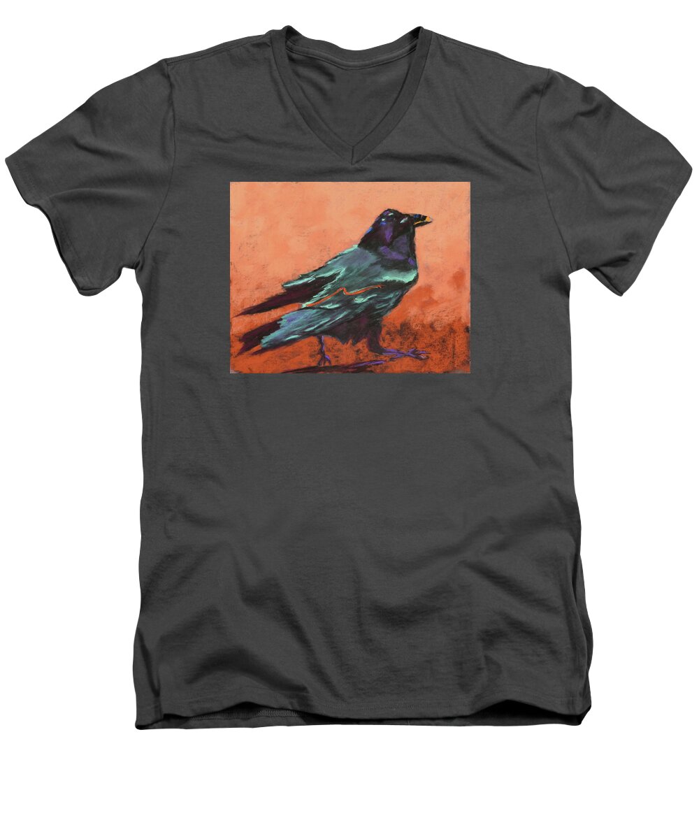 Crow Men's V-Neck T-Shirt featuring the painting On the Move by Nancy Jolley