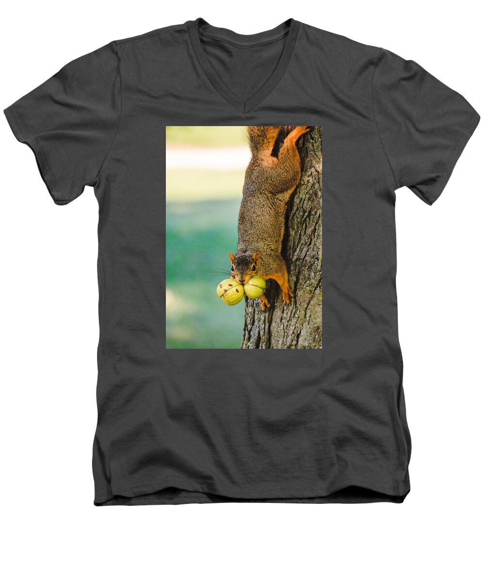 Humorous Men's V-Neck T-Shirt featuring the photograph One Nut is Never Enough by Joni Eskridge