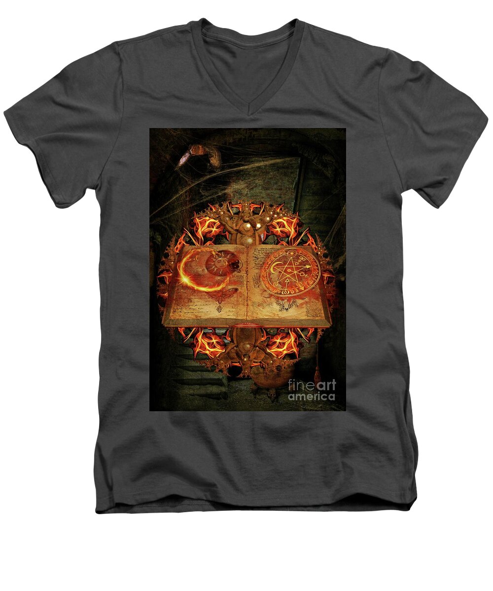 Occult Men's V-Neck T-Shirt featuring the digital art Open the Book of the Occult by Esoterica Art Agency