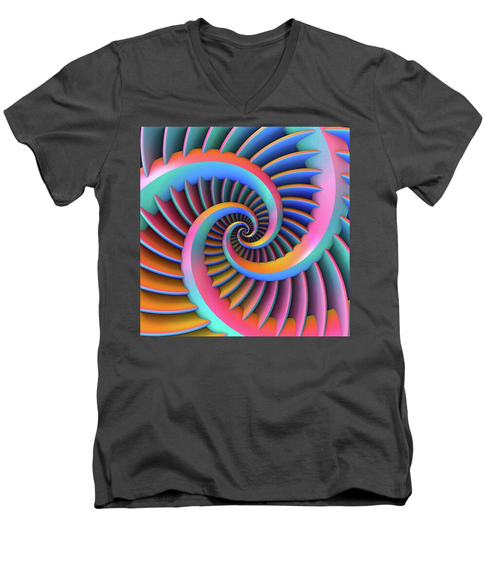 Spirals Men's V-Neck T-Shirt featuring the digital art Opposing Spirals by Lyle Hatch