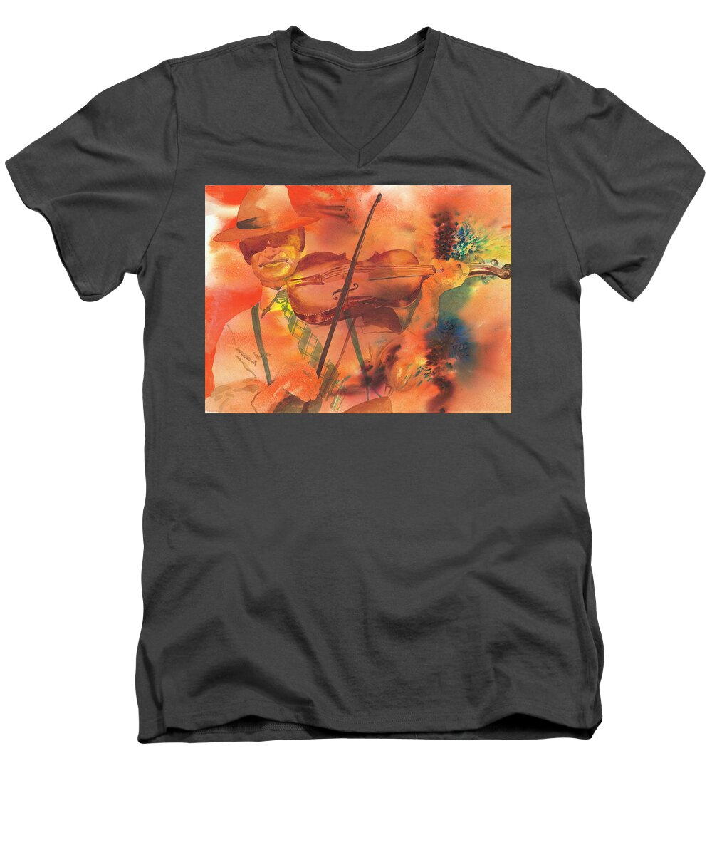 Tara Moorman Watercolors Men's V-Neck T-Shirt featuring the painting Orange Blossom Special by Tara Moorman